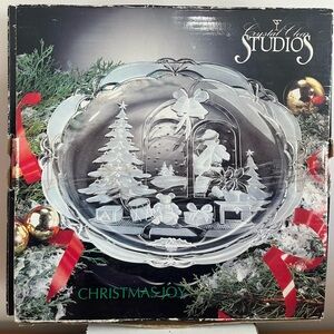 Vintage 1992 Crystal Clear Studios Christmas Joy Glass Platter Style #312/240